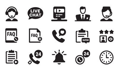 Customer Service Icons Set with Live Chat, FAQ, Phone and and Clock Symbols