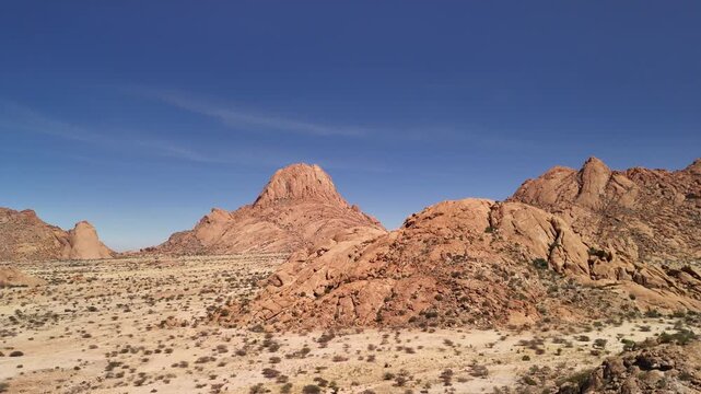 Aerial view of Spitzkoppe mountain landscape at sunset in Namibia, Africa	
