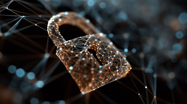 Digital safety concept with cyber lock guarding network infrastructure abstract tech design