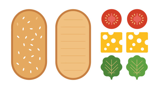 Flat of sandwich ingredients including bread cheese tomato and lettuce