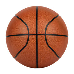 Classic orange basketball featuring a detailed pebbled textured surface and black rubber seams, isolated on a white background, ideal for sports equipment and athletic competition imagery.