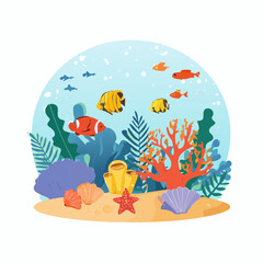 Fototapeta premium Underwater world vibrant coral reef teeming with tropical fish and marine life