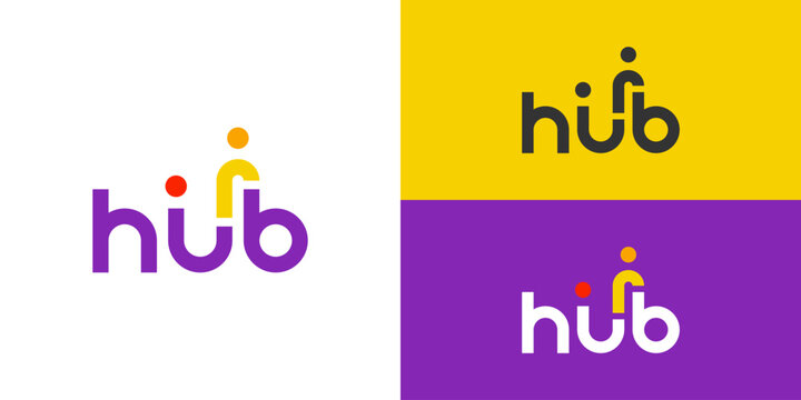 Creative simple hub logo template. Abstract wordmark hub with people connection logo design vector illustration.