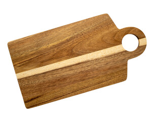 Fototapeta premium Empty wooden cutting board isolated on white, top view.
