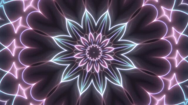 Vibrant neon flower pattern with glowing purple and blue lights