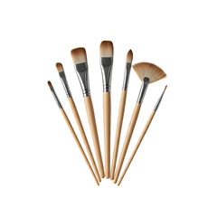 Professional paintbrushes set with light wooden handles and silver ferrules in a fan arrangement, versatile artist tools for acrylic and oil painting supplies for creative art projects.
