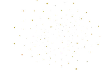 Gold and silver star confetti floating on a white background, perfect for birthday celebrations, ho