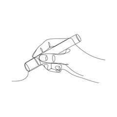 Obraz premium A minimalist line drawing depicts a hand gently holding a delicate flower stem