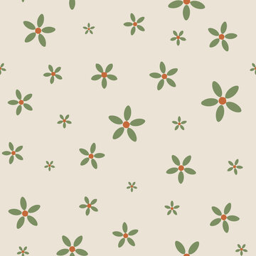 Neutral Green Ditsy Floral Seamless Pattern