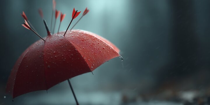 Umbrella hedge covers investments from falling prices, illustrating downside protection, volatility control, and risk management in 3D.