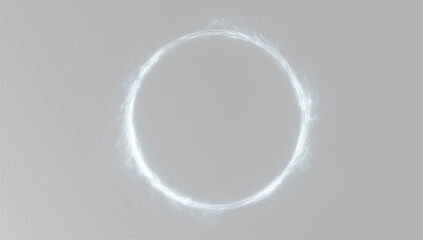 Glowing Blue Energy Ring With Electric Smoke Halo And Futuristic Light Circle On Black Background...