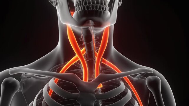3D Medical Animation of Human Carotid Arteries and Veins in Neck.