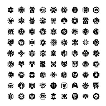 Collection of diverse black and white abstract geometric logo designs.