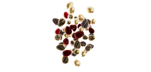 Elegant abstract design featuring gold and red 3D orbs floating against a clean white background. Perfect for modern pro