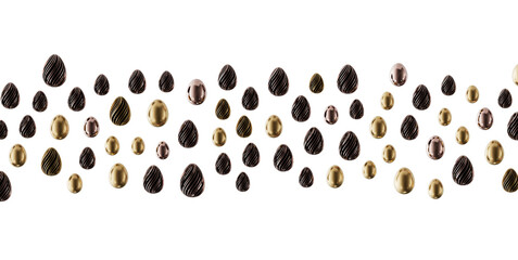 Decorative Easter eggs scattered with gold and black textures. Great for Easter greetings or holiday concepts. © vegefox.com