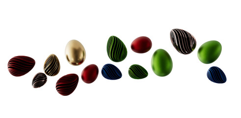 Colorful Easter eggs with striped patterns on white background. Abstract and modern, perfect for holiday greetings and c © vegefox.com