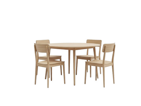 A wooden dining table and chairs set isolated on transparent background