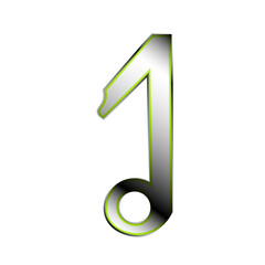 silver and black music note symbol with a neon green outline isolated on a transparent background in a clean modern design representing audio and sound