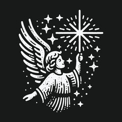 Fototapeta premium Angel Reaching for a Star in the Night Sky.