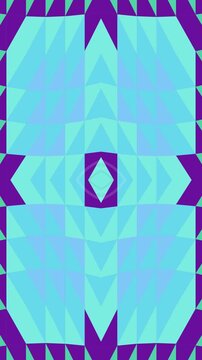 Vertical Vibrant Geometric Pattern with Triangles and Diamonds in Blue, Pink, Green, and Purple.