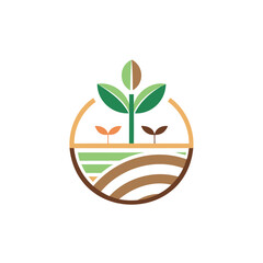 Green sprout growing in fertile soil layers isolated on white background