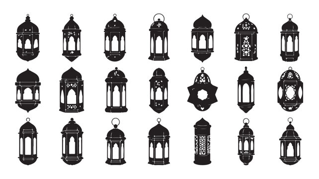 Set of 16 lantern icons vector