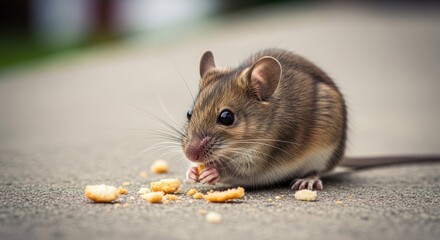 A small brown rodent enjoys a snack on a textured surface, with focused eyes
