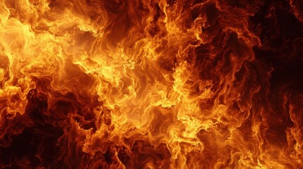 Fototapeta premium Dynamic and vibrant flames dance in a chaotic display of orange and yellow hues, capturing the raw power and beauty of fire in a dramatic form.