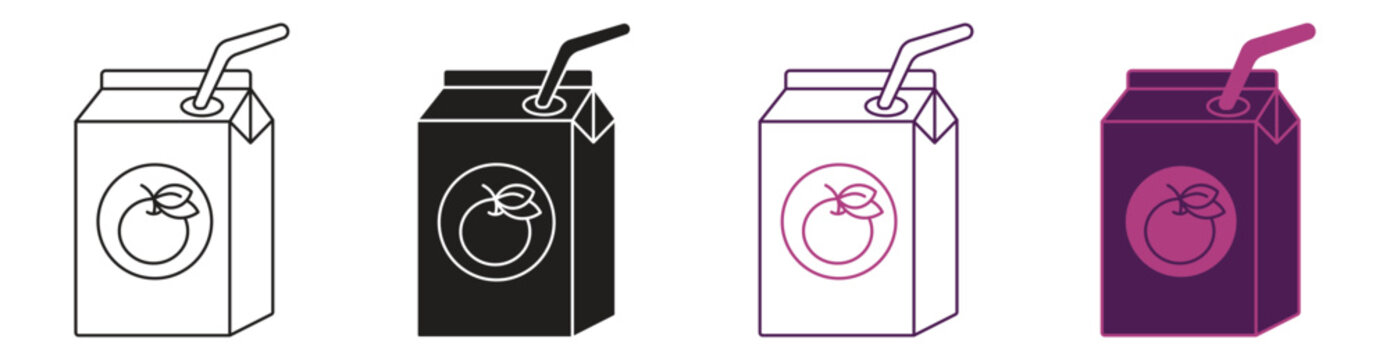 Juice box with straw icon set. Vector illustration.
