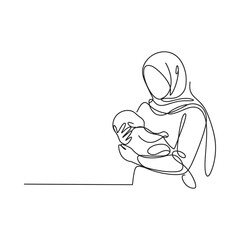 Obraz premium A continuous line drawing of a mother cradling her newborn baby tenderly