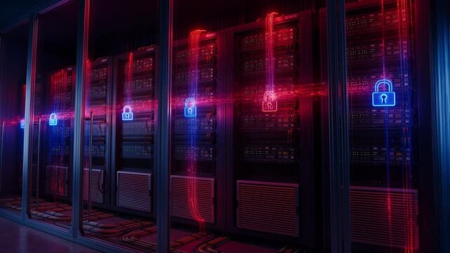 Modern Data Center Servers Blue Light Streaks Cloud Computing Video