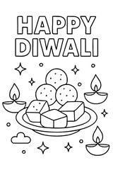 Fototapeta premium Happy diwali coloring page for kids with foods