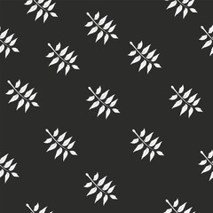 Seamless White neem  Leaf Pattern on  dark grey  Background, Botanical Autumnal Nature Vector Design