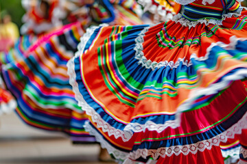 Cinco de Mayo celebration with traditional Mexican folklorico dancers in colorful dresses