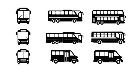 Collection of various bus and van silhouettes for transportation concepts. © Yadi