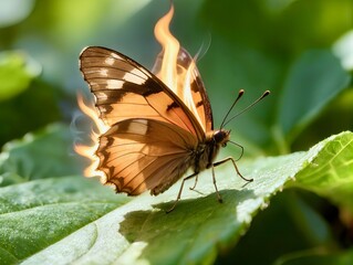Obraz premium A surreal butterfly with wings made of living flame.