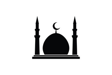 Islamic Mosque Silhouette: A sleek, minimalist silhouette of a mosque, showcasing its distinctive dome, minarets, and crescent moon symbol against a simple backdrop. 