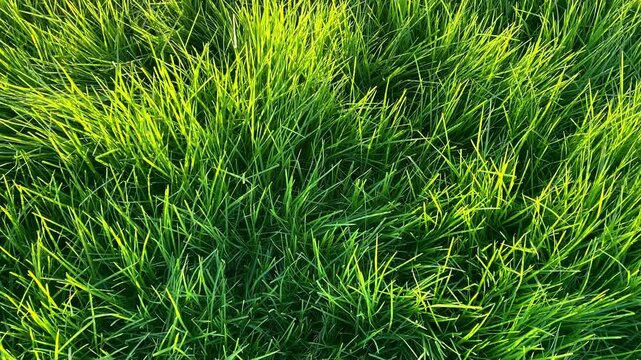 The wind sways the green grass in the meadow.Texture of green grass. Grass, park, field.