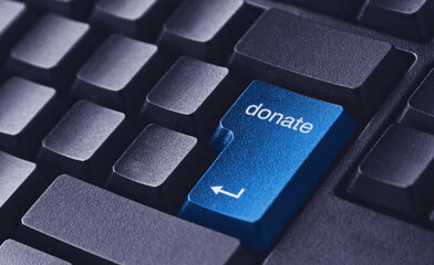 Donate Key on Computer Keyboard. Online Donation Concept