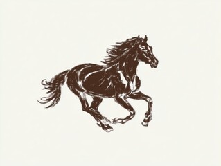 Hand-drawn running horse illustration in minimal ink sketch style on light paper, suitable for equestrian branding, sports marketing, western lifestyle packaging, posters and apparel graphics © Lilia