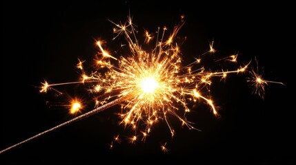 Fototapeta premium A sparkler is held aloft, radiating bright light and creating a vibrant display of sparks in the darkness. This festive activity adds joy to a nighttime celebration with friends and family.