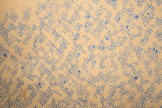 Vintage envelope lining, geometric blue pattern on yellowed paper, security tint