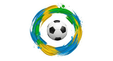 Obraz premium Soccer Ball Center of Abstract Paint Swirl with Yellow Blue Green Colors