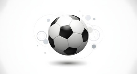 Soccer Ball Floating with Abstract Circles on White Background