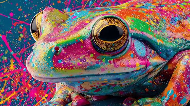 Colorful Paint Splattered Frog Abstract Artwork