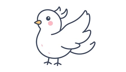 A simple illustration of a white bird with curved wings and a tuft on its head, facing left, with pink cheeks