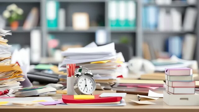 Overloaded Office Desk Paperwork Stack Time Stress