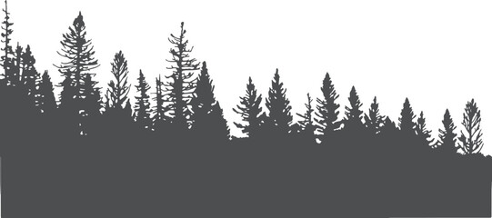 Minimalist forest landscape with tall trees isolated on transparent background, Vector, illustration