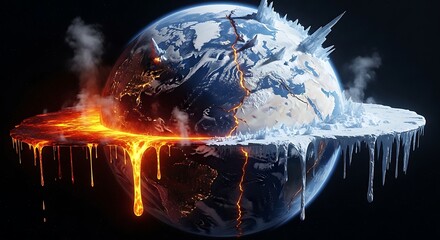Obraz premium Earth in contrasting climate crisis with fire and ice