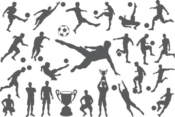 Dynamic silhouette soccer players in action isolated on transparent background, Vector, illustration